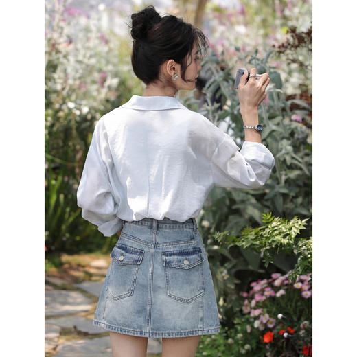 鹿向南「漫下歌语」小个子蓝色牛仔半身裙女夏季显瘦气质A字短裙 商品图3