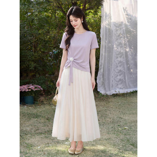 鹿向南「鸢尾来信」今年流行漂亮紫色短袖T恤女夏新款设计感上衣 商品图1