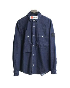 中性款不对称袋牛仔长袖衬衫 阮经天明星同款la