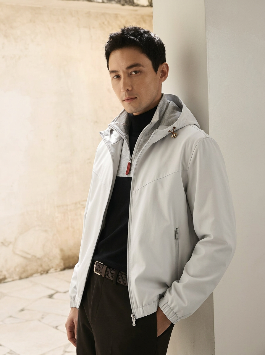 专柜3千＋重磅鼎奢连帽夹克BC天丝羊毛春季连帽外套夹克