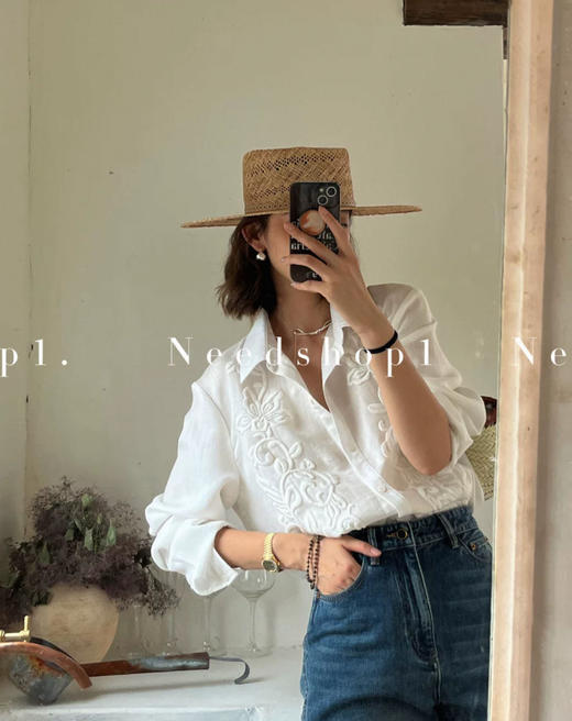 老钱风松弛感万针浮雕刺绣法式衬衫 商品图12