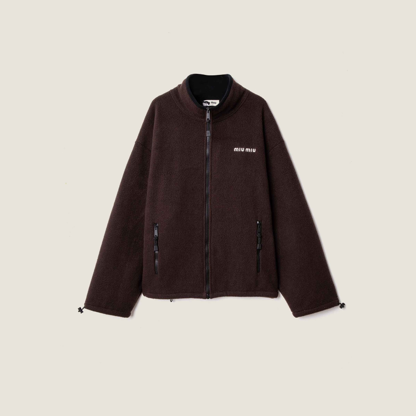 MIU-C 棕色绒面拉链外套