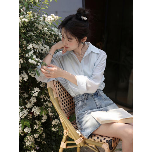 鹿向南「漫下歌语」小个子蓝色牛仔半身裙女夏季显瘦气质A字短裙 商品图2