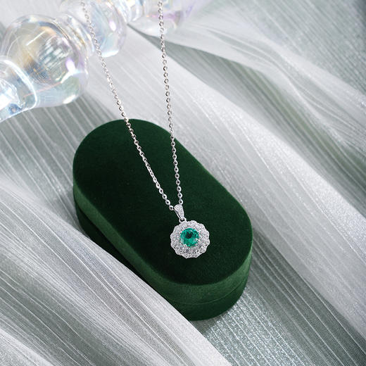 子佩集【华韵流芳】银S925套链【PM2253-XF】项链培育宝石祖母绿2601 商品图1