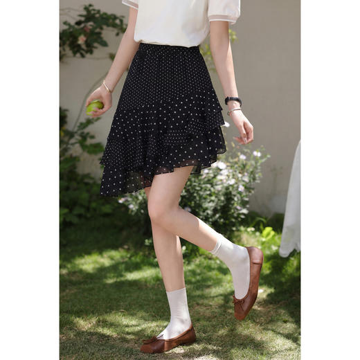 鹿向南「山野间风」夏季新款不规则黑色波点半身裙女装小个子短裙 商品图0