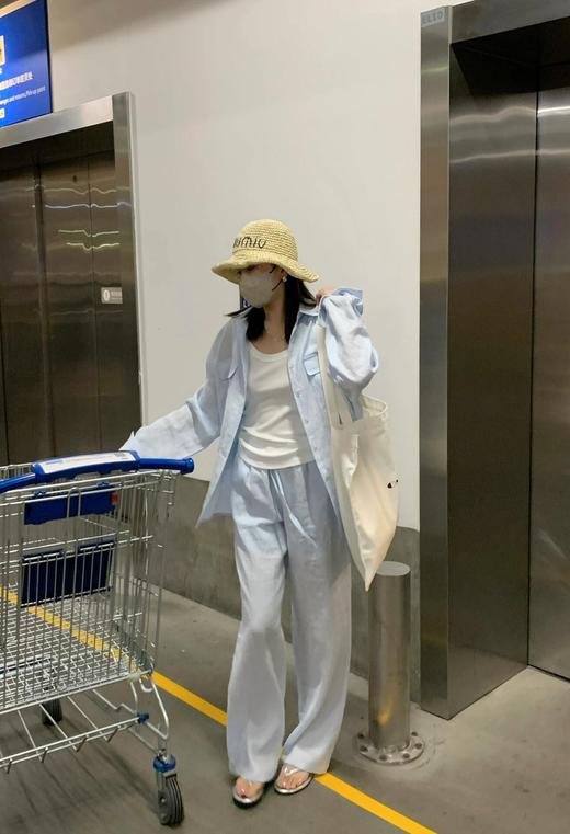 ck云水蓝色棉麻直筒裤 商品图3