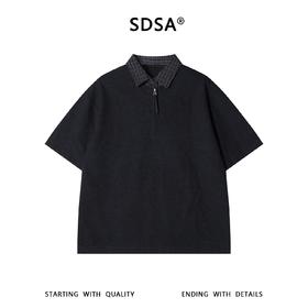 SDSA男装2026新款高贵轻奢潮牌拼接半拉链翻领假两件短袖T恤百搭