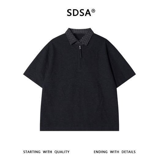 SDSA男装2026新款高贵轻奢潮牌拼接半拉链翻领假两件短袖T恤百搭 商品图0