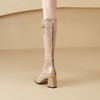 【预售5天】气质尖头粗跟网纱镂空透气不过膝长靴女夏季薄款真皮凉靴CZ&c-435 商品缩略图3