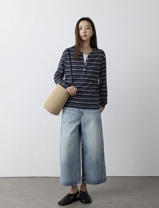 老米优品🎈预售7天！超显瘦！软fufu的春日触感~《假两件设计感半开襟条纹TEE》春天的松弛感，一件条纹T就够了🌿T260322A 商品图10