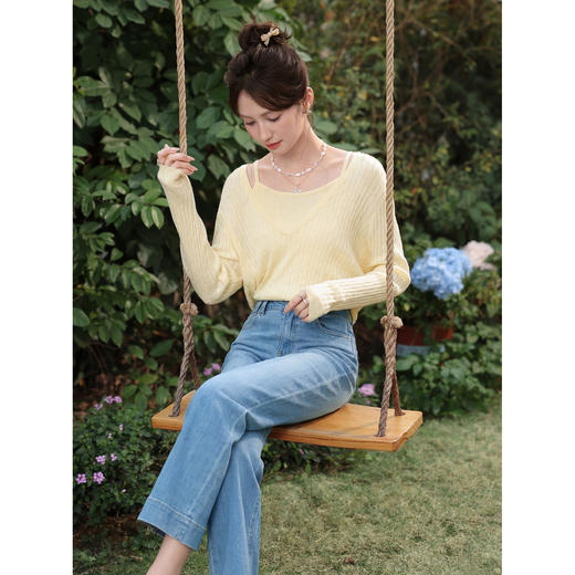 鹿向南「软蓝阔境」蓝色阔腿牛仔裤女夏季最新款百搭垂感显瘦长裤 商品图3