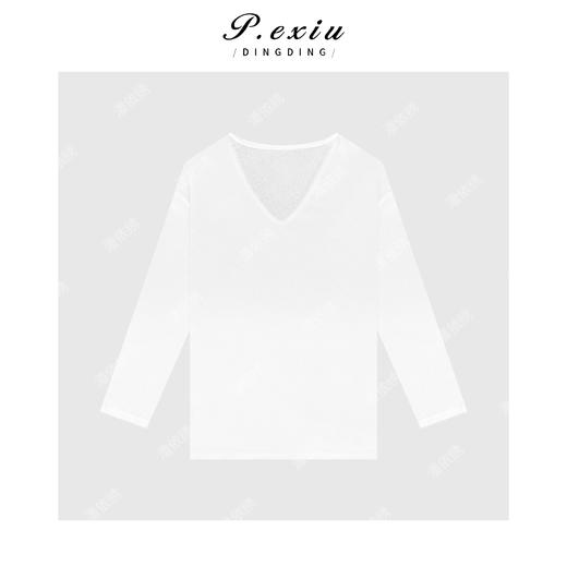03-4潘依绣丁丁宠粉100%棉极简风V领轻糯长袖T恤 W-62842 商品图2