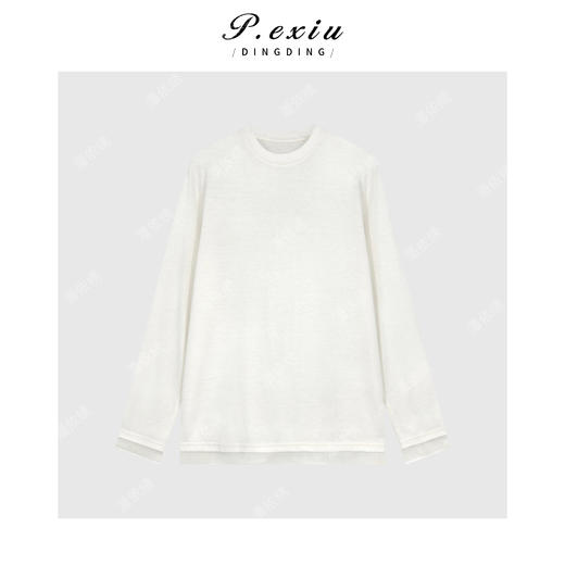03-4潘依绣丁丁宠粉羊毛简约百搭拼接层次感打底圆领长袖上衣W-63572 商品图1