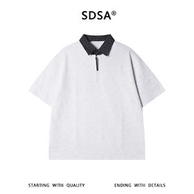 SDSA男装2026新款高贵轻奢潮牌拼接半拉链翻领假两件短袖T恤百搭