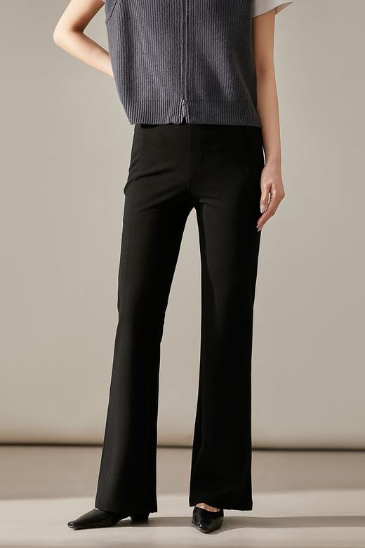 『弹弹裤』四面弹显瘦遮肉松紧腰微喇黑色长裤 商品图1