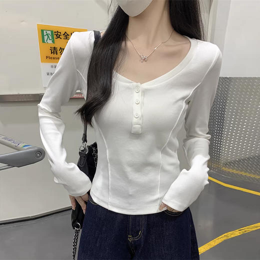 裁缝学苑AQ598新款桃心领纽扣正肩长袖T恤纸样女装收腰打底上衣样板 商品图4