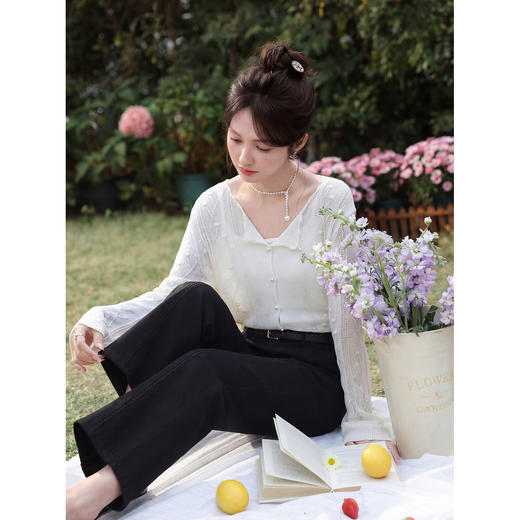 鹿向南「烛火香槟」黑色牛仔裤女夏新款百搭时尚宽松阔腿直筒长裤 商品图4