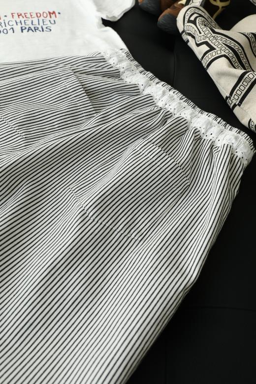 条纹元素花边腰头拼接设计感慵懒拖地裤 商品图10