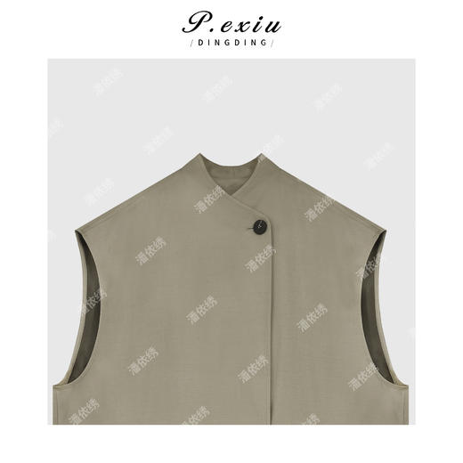 03-4潘依绣丁丁宠粉【栀子奶绿】小众设计立领无袖廓形风衣外套 J5570 商品图2