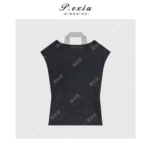 03-4潘依绣丁丁宠粉羊毛设计感挂脖假两件气质无袖上衣ZZ1037 商品图2