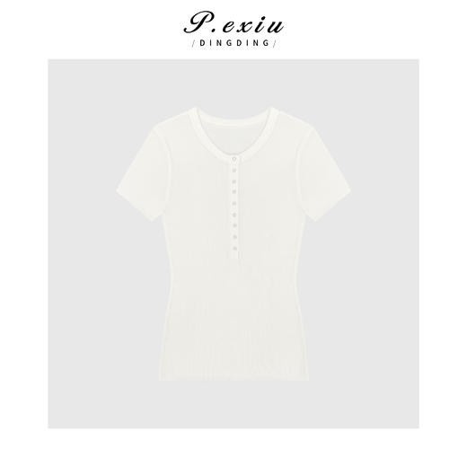 03-4潘依绣丁丁宠粉美式复古修身短袖T恤Q12822 商品图0