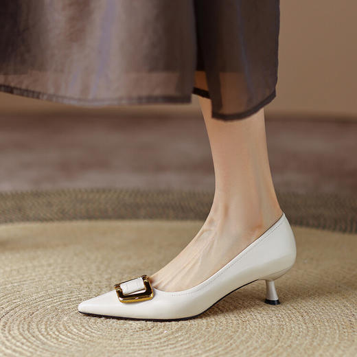【预售5天】牛皮浅口单鞋女细跟真皮法式方扣工作鞋气质尖头小高跟鞋CZ&CZ167 商品图5