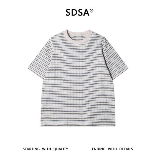 8264SDSA男装2026新款高贵轻美式潮牌肌理感撞色条纹圆领短袖T恤百搭 商品图4