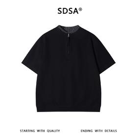 SDSA男装2026新款高贵轻奢韩系拼接半拉链立领短袖T恤百搭上衣潮