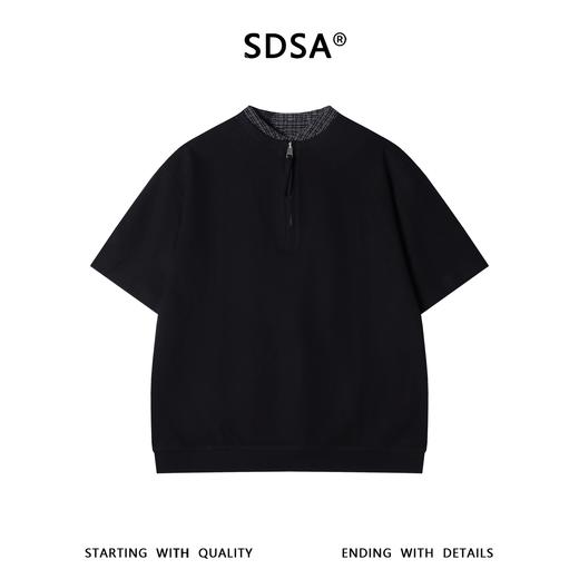 SDSA男装2026新款高贵轻奢韩系拼接半拉链立领短袖T恤百搭上衣潮 商品图0