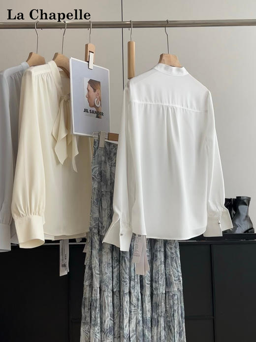 天猫同步【通勤/垂顺/优雅】拉夏贝尔/La Chapelle设计感气质显瘦宽松上衣法式绑带捏褶垂感长袖衬衫 商品图5