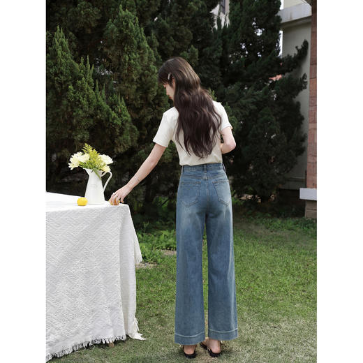 鹿向南「云禾漫夏」怀旧蓝牛仔裤夏季新款法式时尚宽松直筒长裤女 商品图4