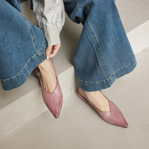 【预售5天】新款百搭一字带后空平底凉鞋女夏粗跟低跟尖头复古单鞋小皮鞋MX&mx26-099 商品图2