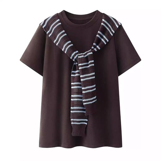 麦M同款条纹针织披肩+短袖T恤两件套 商品图1