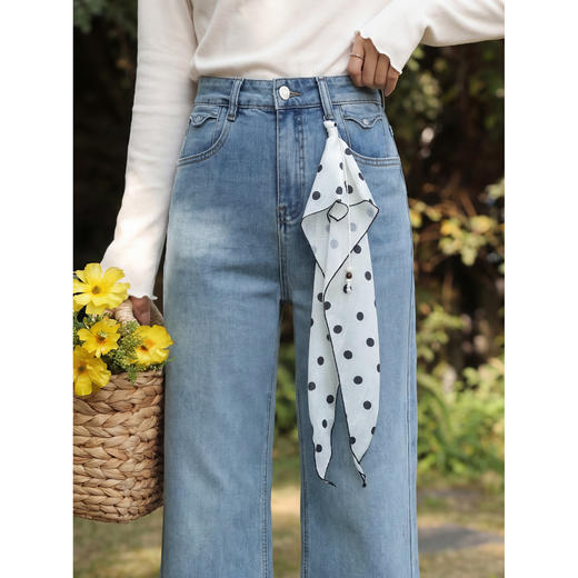 鹿向南「烟蓝慵懒」复古蓝色慵懒感阔腿牛仔裤女夏季宽松直筒长裤 商品图3