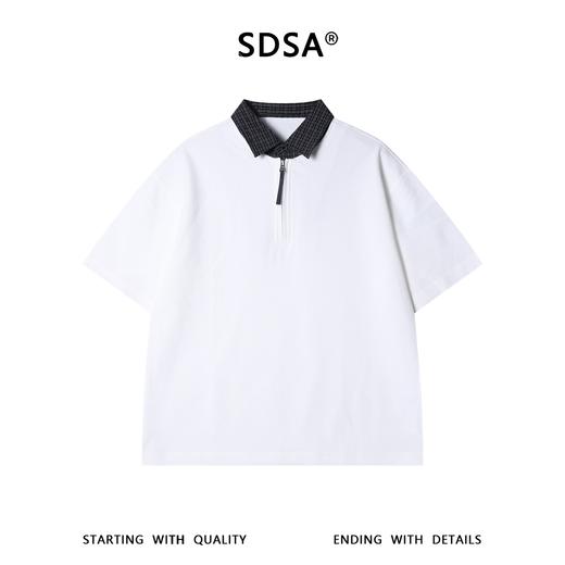 SDSA男装2026新款高贵轻奢潮牌拼接半拉链翻领假两件短袖T恤百搭 商品图1