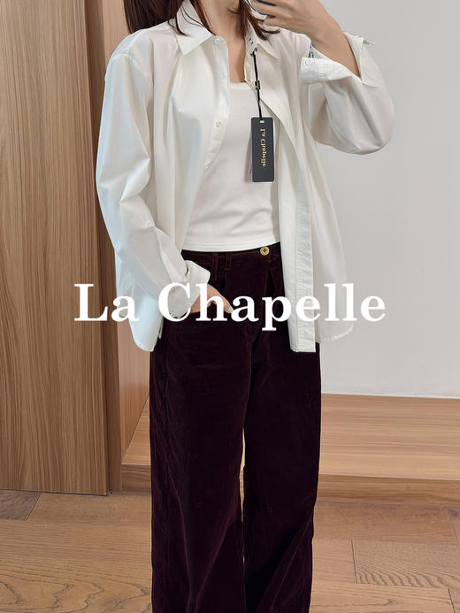 专柜实拍【极简通勤！】拉夏贝尔/La Chapelle翻领衣领内里腰果花小众拼接设计纯棉衬衣百搭时髦上衣 商品图1