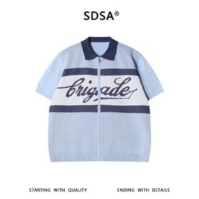 SDSA男装2026新款轻奢老钱风撞色字母提花拉链短袖翻领短袖T恤