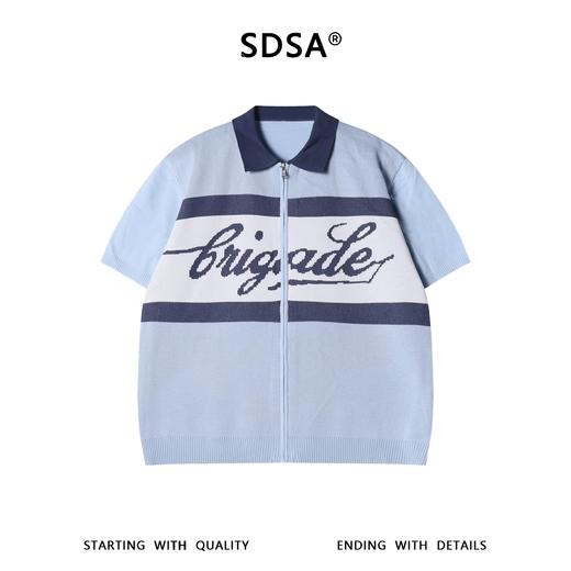 SDSA男装2026新款轻奢老钱风撞色字母提花拉链短袖翻领短袖T恤 商品图0