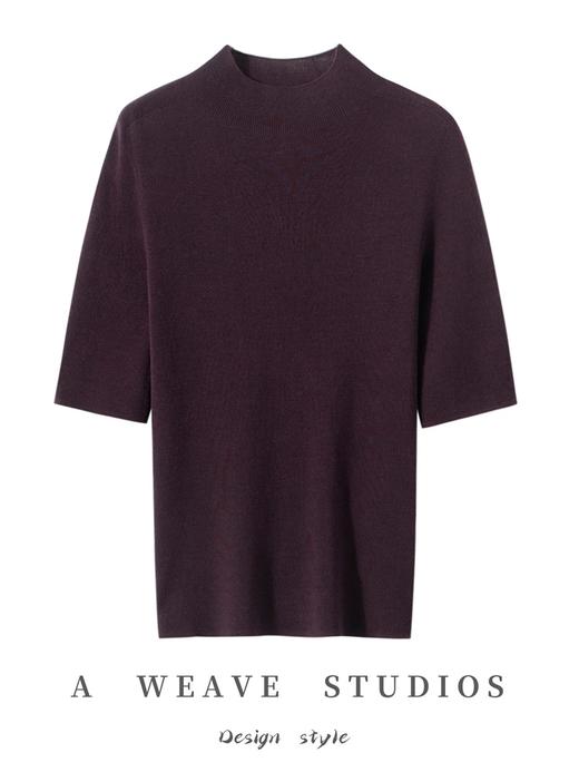 简而不约~100%精纺羊毛120支精纺扬子纱半高领五分袖短袖 商品图0