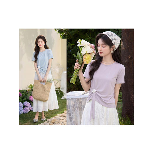 鹿向南「鸢尾来信」今年流行漂亮紫色短袖T恤女夏新款设计感上衣 商品图4