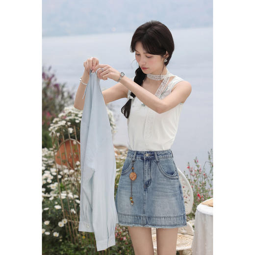 鹿向南「夏风漫屿」复古蓝色牛仔半身裙女夏新款高腰显瘦A字短裙 商品图2