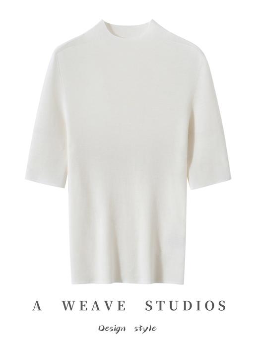 简而不约~100%精纺羊毛120支精纺扬子纱半高领五分袖短袖 商品图3