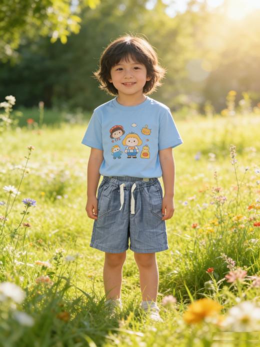 佐丹奴童装26年新款全棉青年布牛仔抽绳短裤03106204 商品图1