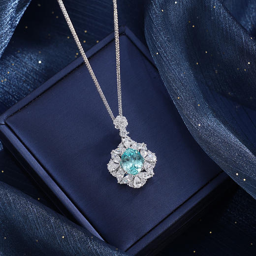 子佩集【福海清心】银S925套链【PYP2043-XF】项链培育宝石帕拉伊巴蓝碧玺2601 商品图0