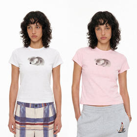 NUTH俏皮手绘考拉动物印花弹力修身薄款正肩短袖t恤女（预售/发货时间同步天猫）