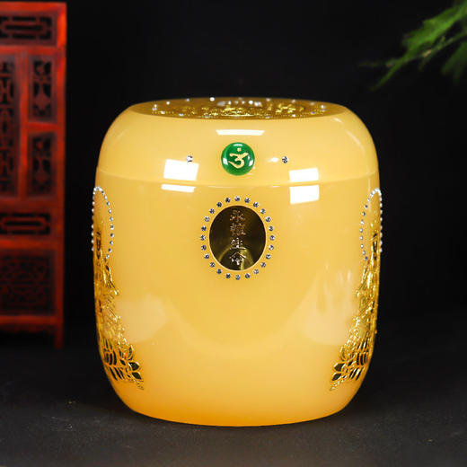 黄琉璃骨灰坛地藏王般若波罗蜜多心经骨灰桶骨灰坛18*20cm 商品图0