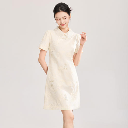 「高货wl」全新升级【铂金会员321/天猫429/差价108】(11947)洛诗琳重工钉珠刺绣连衣裙2026新款小香风娃娃领显瘦A字裙女 商品图0