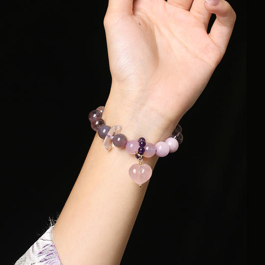 【祈愿吉品】「心悦」粉水晶爱心紫水晶手链 商品图2