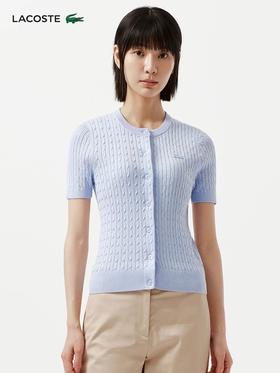 【9.5折】5楼法国鳄鱼LACOSTE法国鳄鱼女装26春夏新款时尚绞花短袖针织衫开衫|AF0671-98-J2G吊牌价1390折后1321
