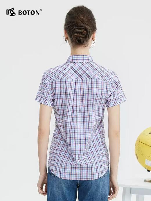 波顿夏季女士活力蓝橙格翻领短袖衬衫 轻薄透气日常百搭气质上衣LS010225 商品图3